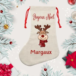 Chaussette de noël personnalisée renne effet pailleté, chaussette de noël, bas de noël enfant, botte de noël personnalisée,